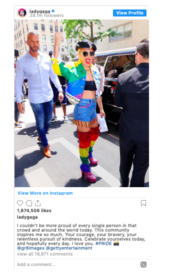 Lady Gaga supporting the LGBTQ community